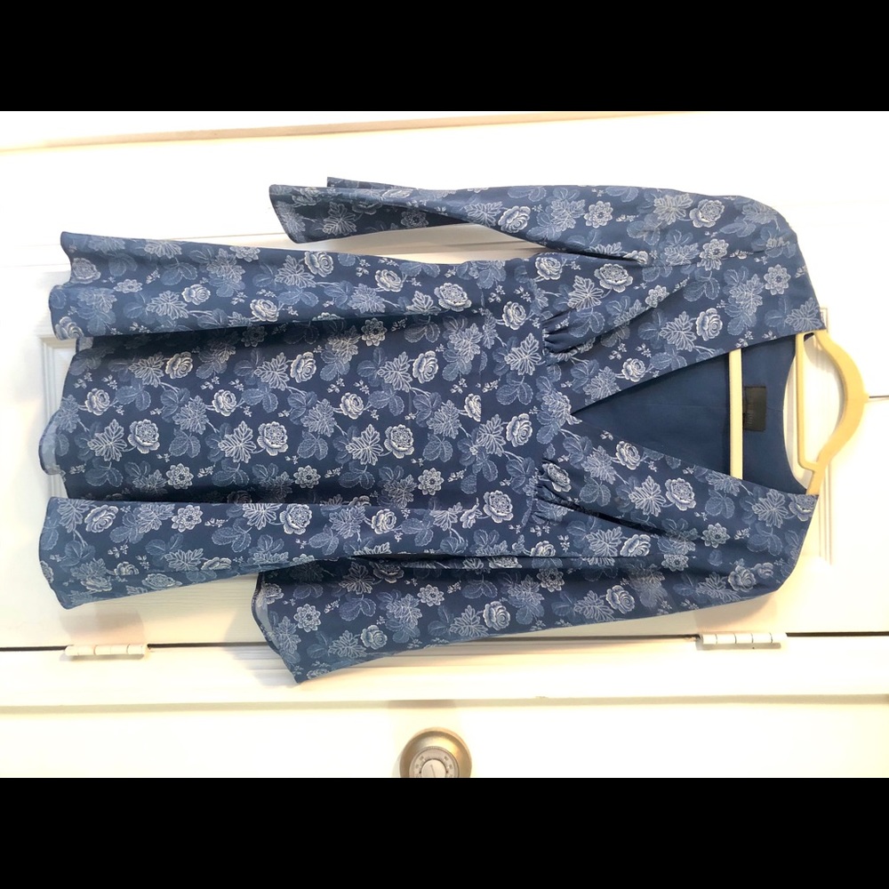 Blue floral patterned silk dress from Intermix